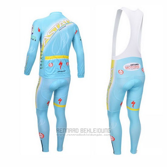 2013 Fahrradbekleidung Astana Hellblau Trikot Langarm und Tragerhose